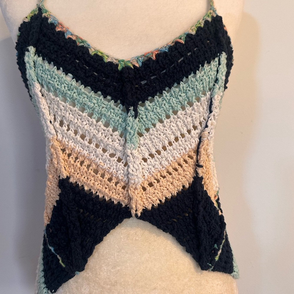 Free People Black and Cream Crochet Camisole